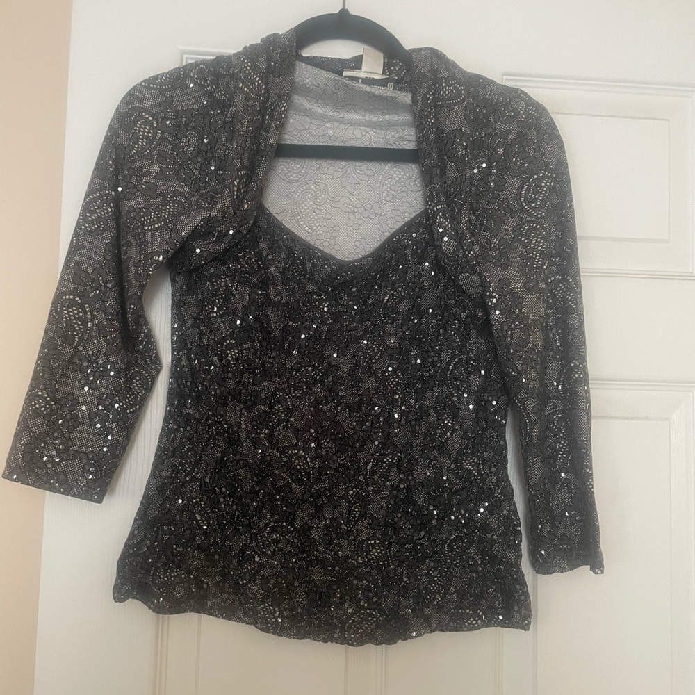 Joseph Ribkoff Black Sequin Lace Top